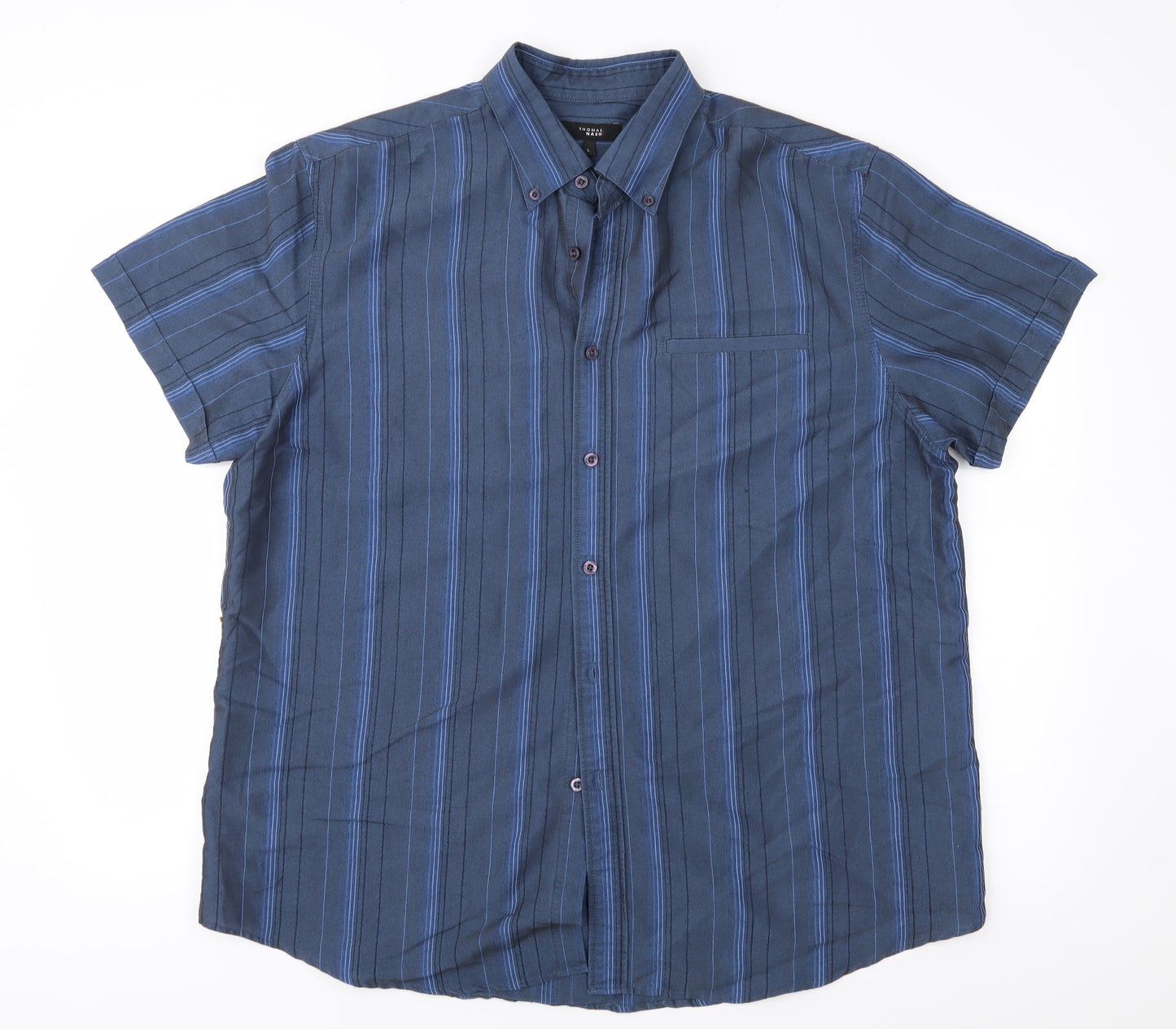 Thomas Nash Mens Blue Striped   Button-Up Size L