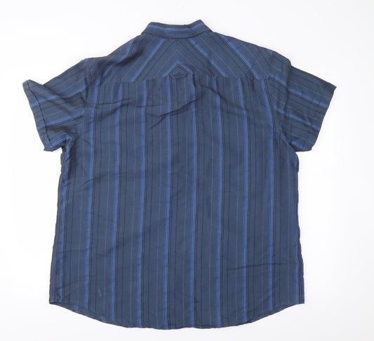 Thomas Nash Mens Blue Striped   Button-Up Size L