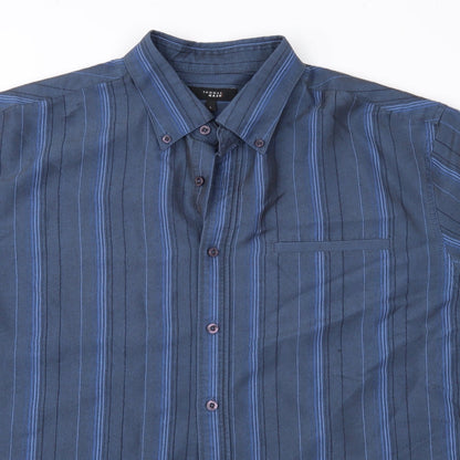 Thomas Nash Mens Blue Striped   Button-Up Size L