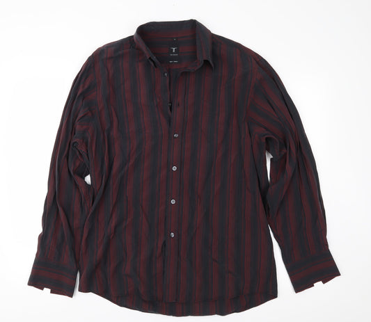 Tom English Mens Red Striped   Button-Up Size L