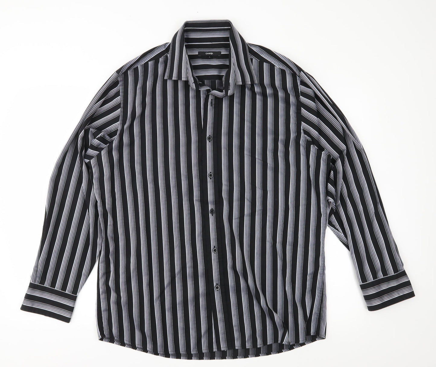 George Mens Black Striped   Button-Up Size L