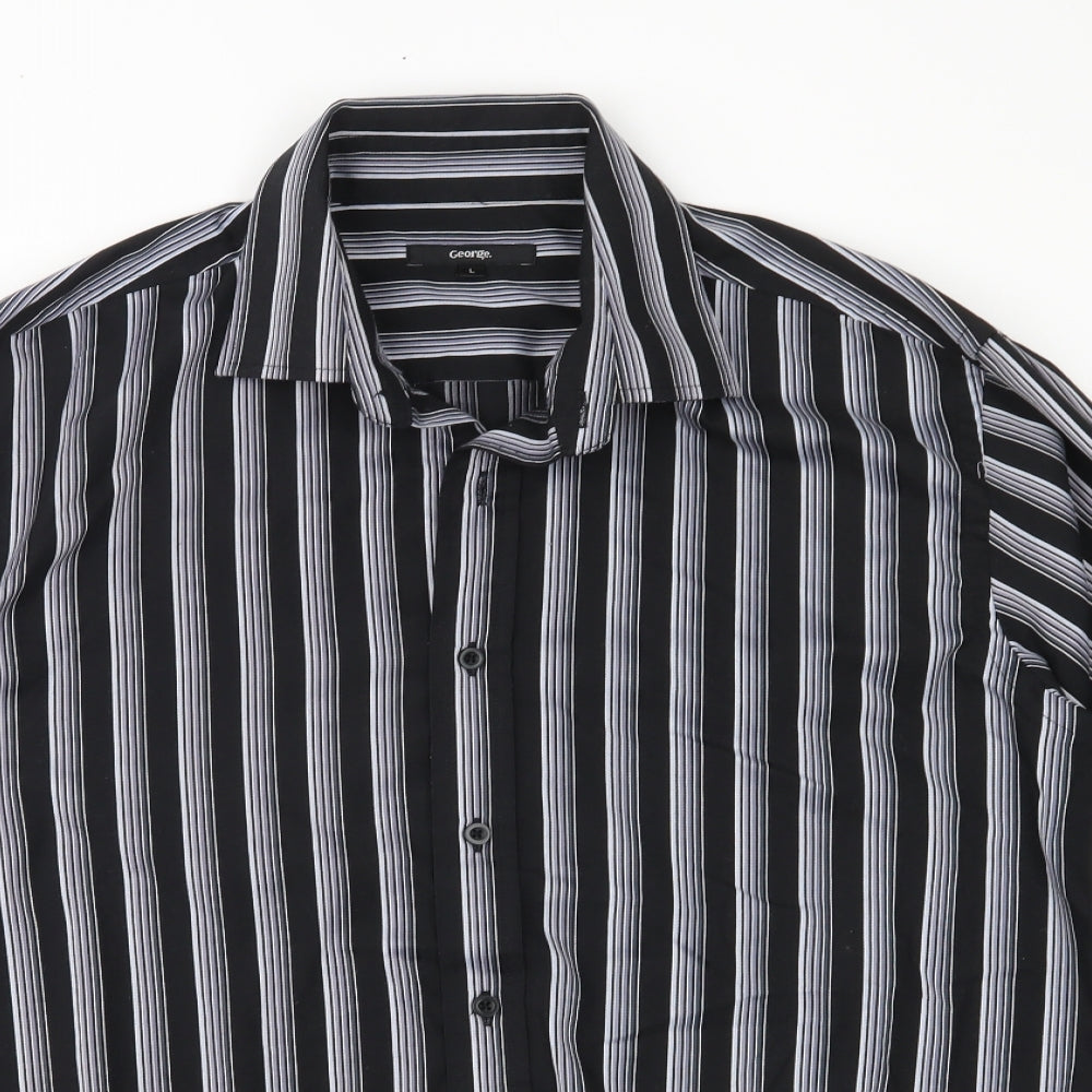 George Mens Black Striped   Button-Up Size L