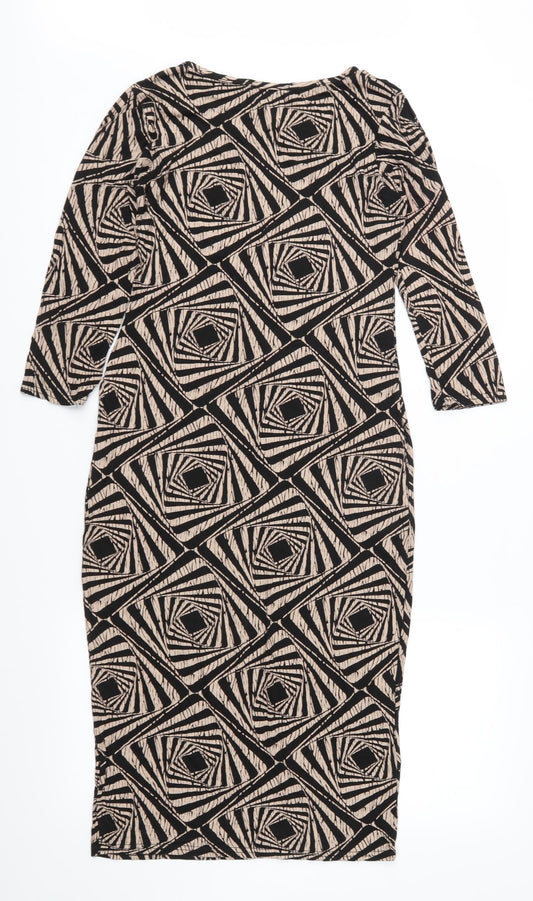 Zuppe Womens Brown Geometric Jersey Sheath  Size 12
