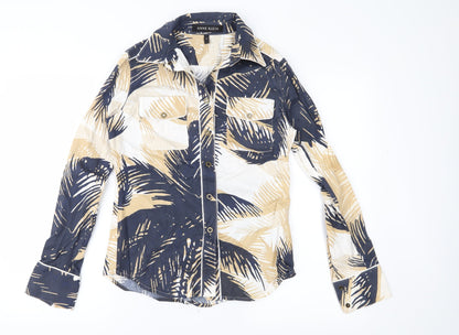 Anne Klein Womens Blue Floral  Basic Button-Up Size 4