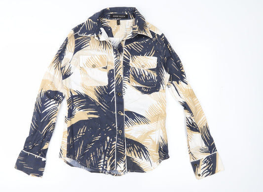 Anne Klein Womens Blue Floral  Basic Button-Up Size 4