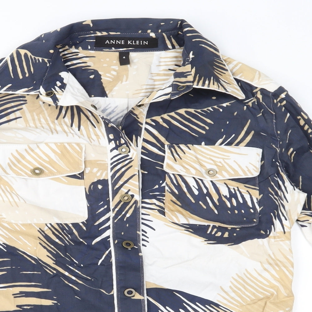 Anne Klein Womens Blue Floral  Basic Button-Up Size 4