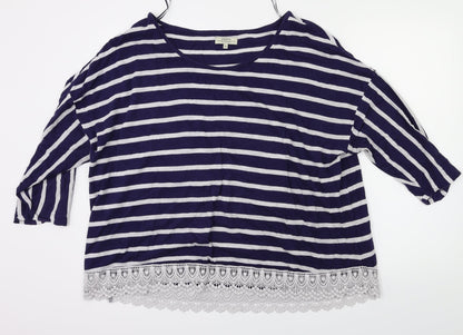 payapa Womens Blue Striped  Basic T-Shirt Size 16