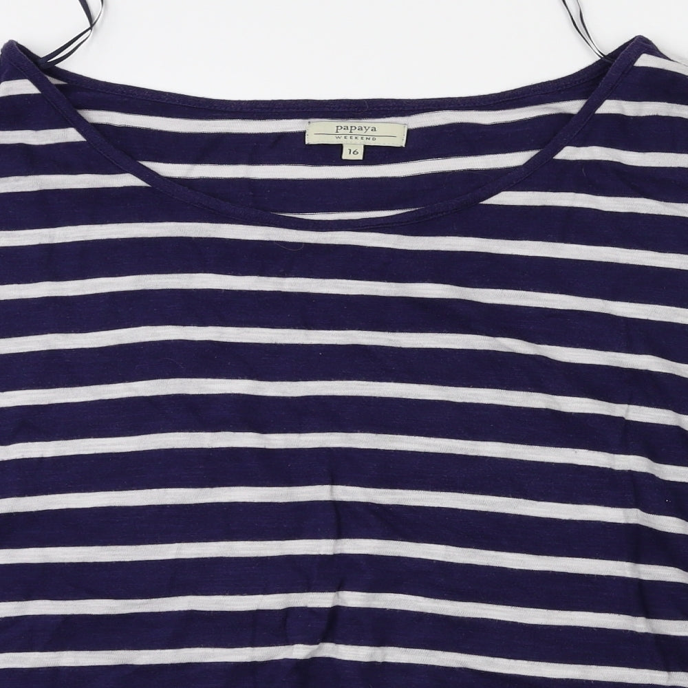 payapa Womens Blue Striped  Basic T-Shirt Size 16