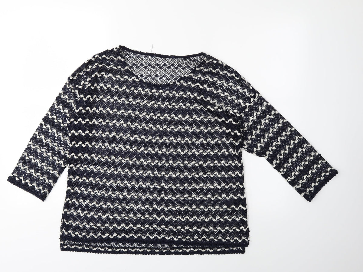 Next Womens Black Striped Knit Pullover Jumper Size 10