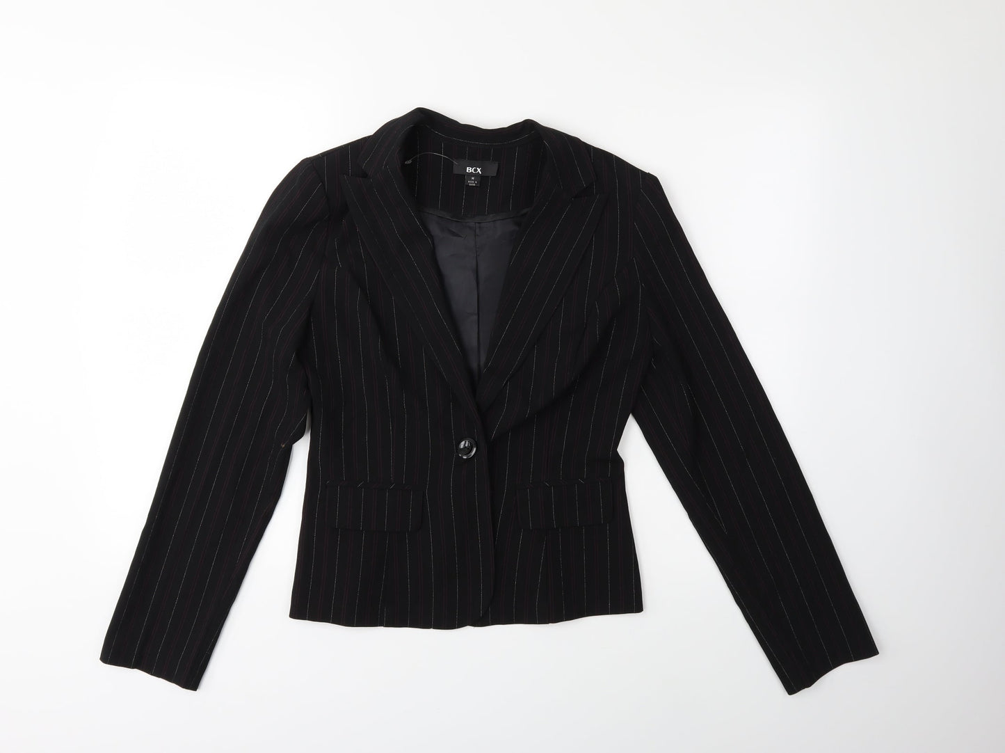 BCX Womens Black Striped  Jacket Blazer Size M