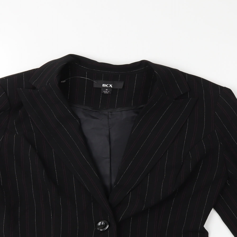 BCX Womens Black Striped  Jacket Blazer Size M