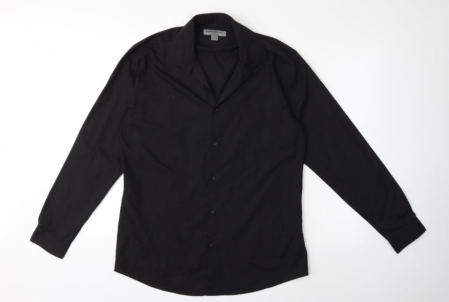 Mens UK Size 16 Cedar Wood State Black  Button-Up Long Sleeve Casual Shirt