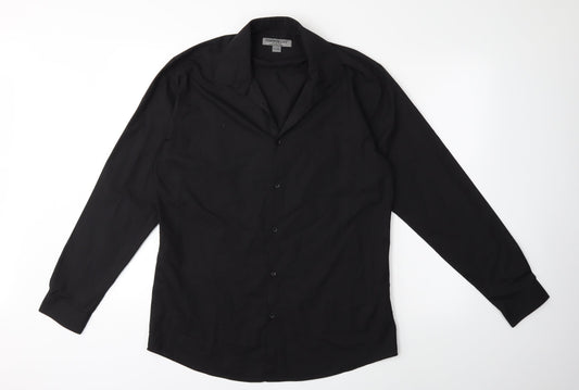 Mens UK Size 16 Cedar Wood State Black  Button-Up Long Sleeve Casual Shirt