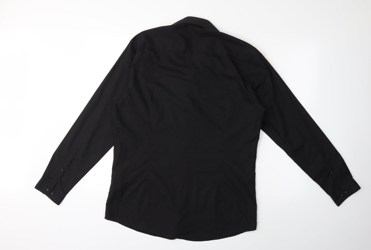 Mens UK Size 16 Cedar Wood State Black  Button-Up Long Sleeve Casual Shirt