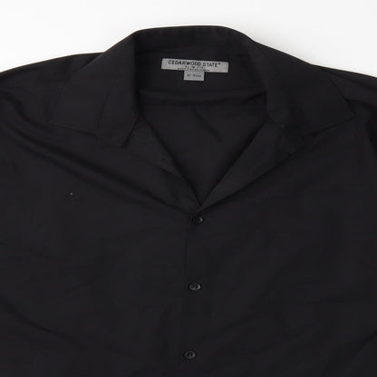 Mens UK Size 16 Cedar Wood State Black  Button-Up Long Sleeve Casual Shirt