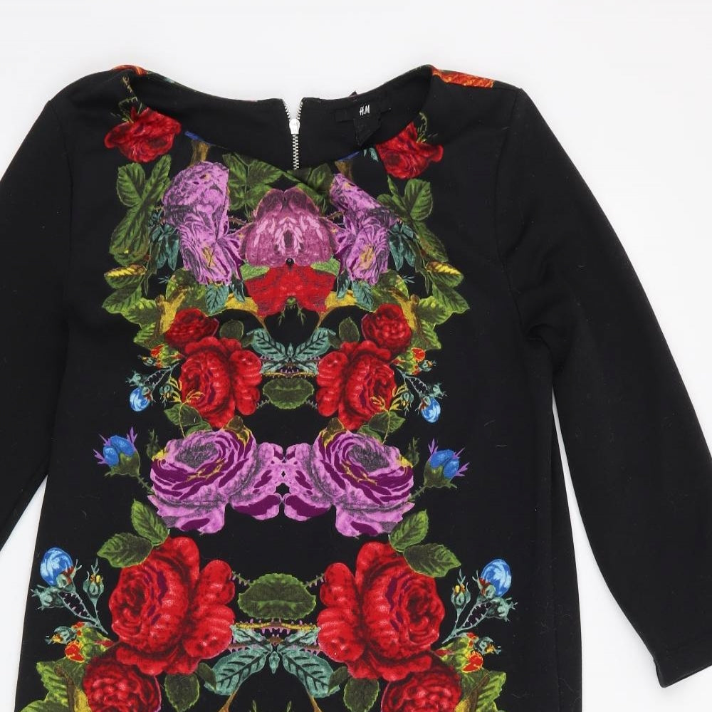 H&M Womens Black Floral  A-Line  Size S