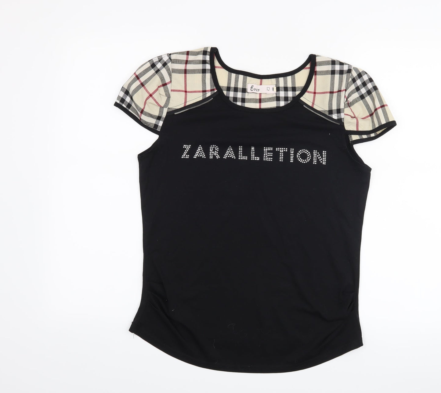 EVER Womens Black Check  Basic T-Shirt Size 2XL