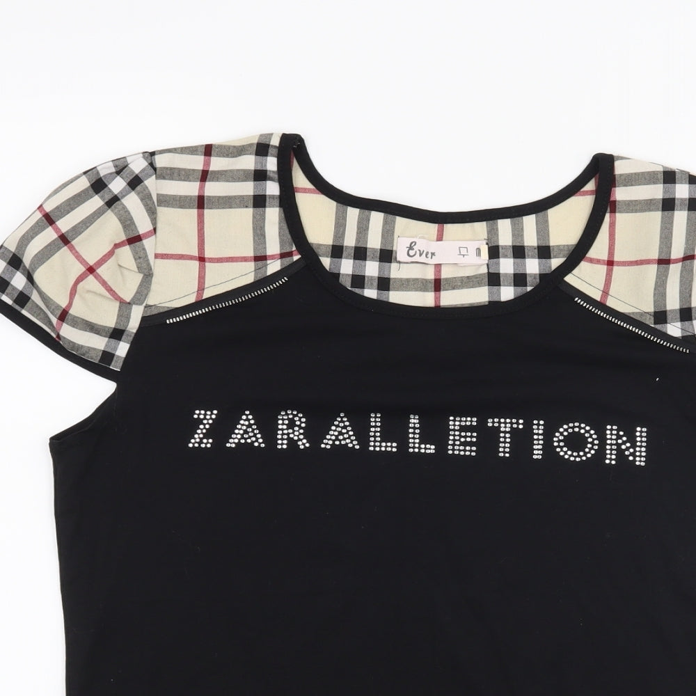 EVER Womens Black Check  Basic T-Shirt Size 2XL