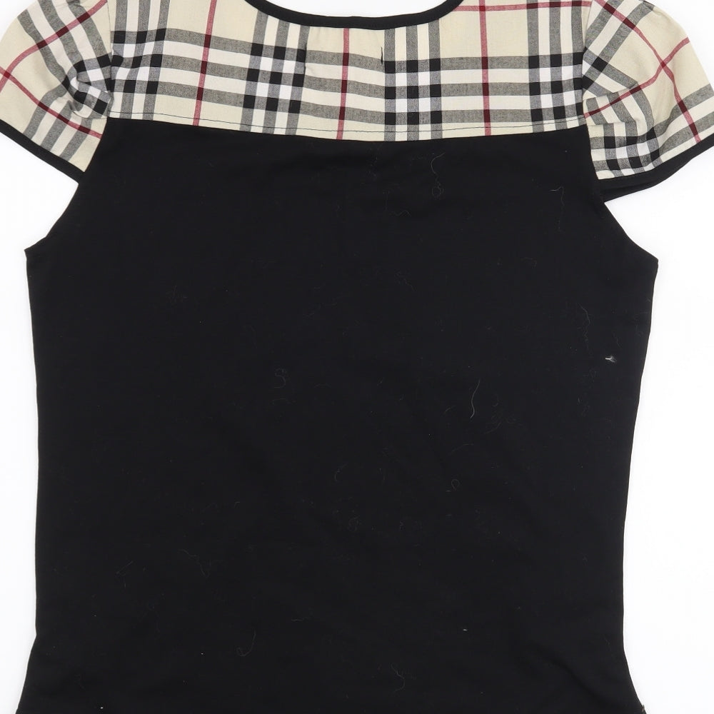 EVER Womens Black Check  Basic T-Shirt Size 2XL