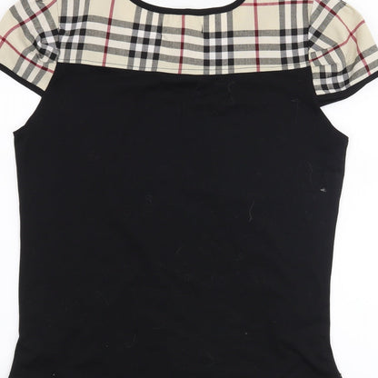 EVER Womens Black Check  Basic T-Shirt Size 2XL