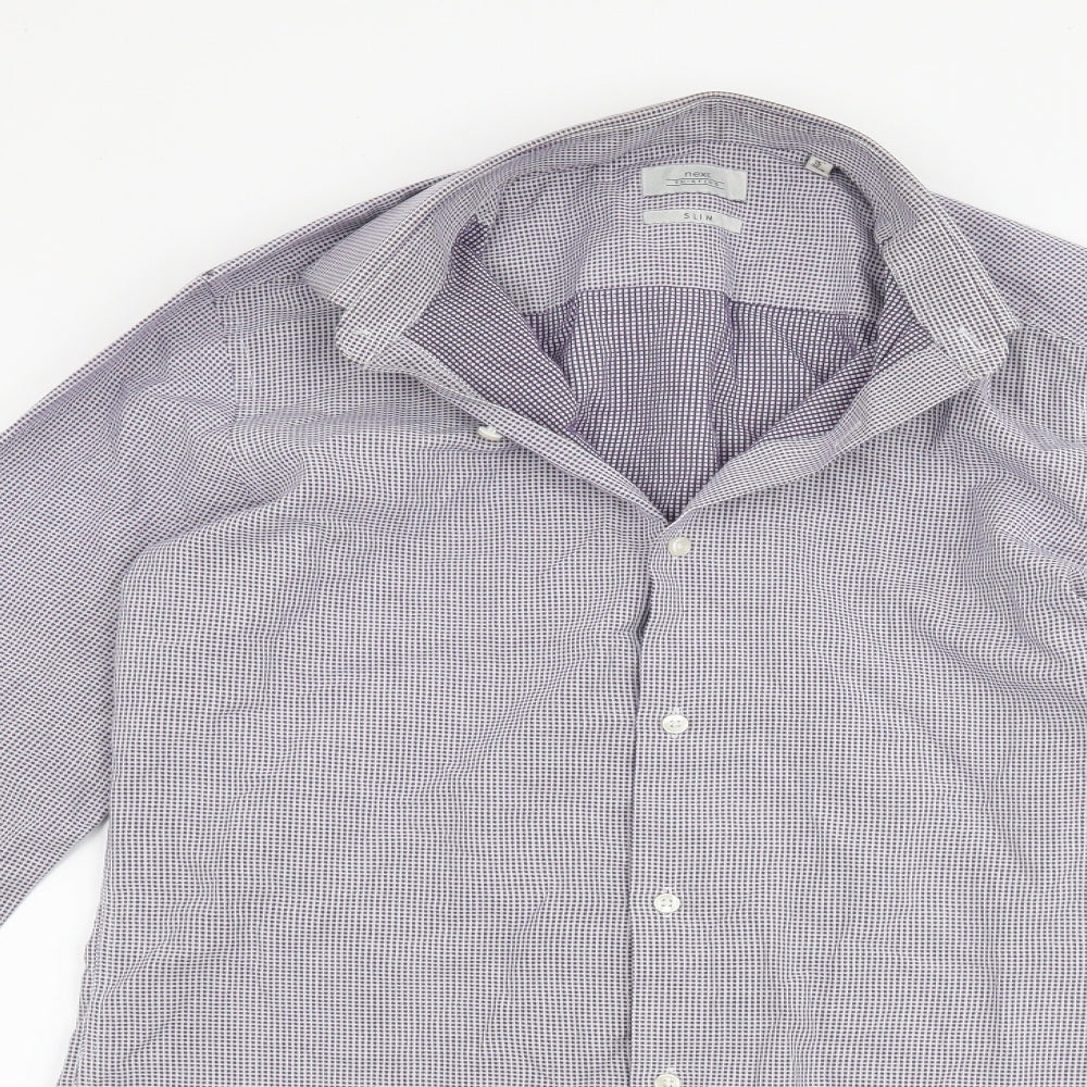 Mens UK Size 15 NEXT Purple  Button-Up Long Sleeve Casual Shirt