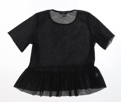 Atmosphere Womens Black Polka Dot Mesh Tunic Blouse Size 14  - peplum hem