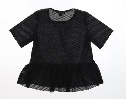 Atmosphere Womens Black Polka Dot Mesh Tunic Blouse Size 14  - peplum hem