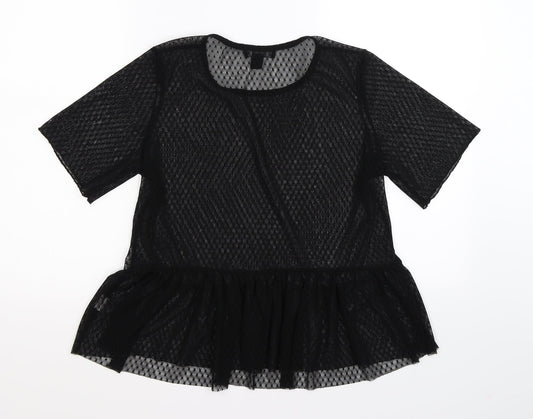Atmosphere Womens Black Polka Dot Mesh Tunic Blouse Size 14  - peplum hem