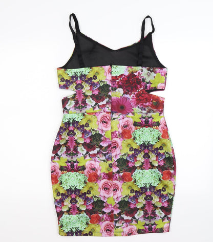 FB Fashion Womens Green Floral Satin Bodycon  Size L