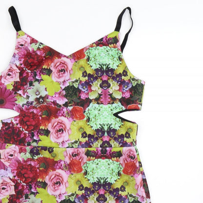 FB Fashion Womens Green Floral Satin Bodycon  Size L