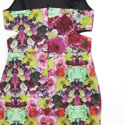 FB Fashion Womens Green Floral Satin Bodycon  Size L