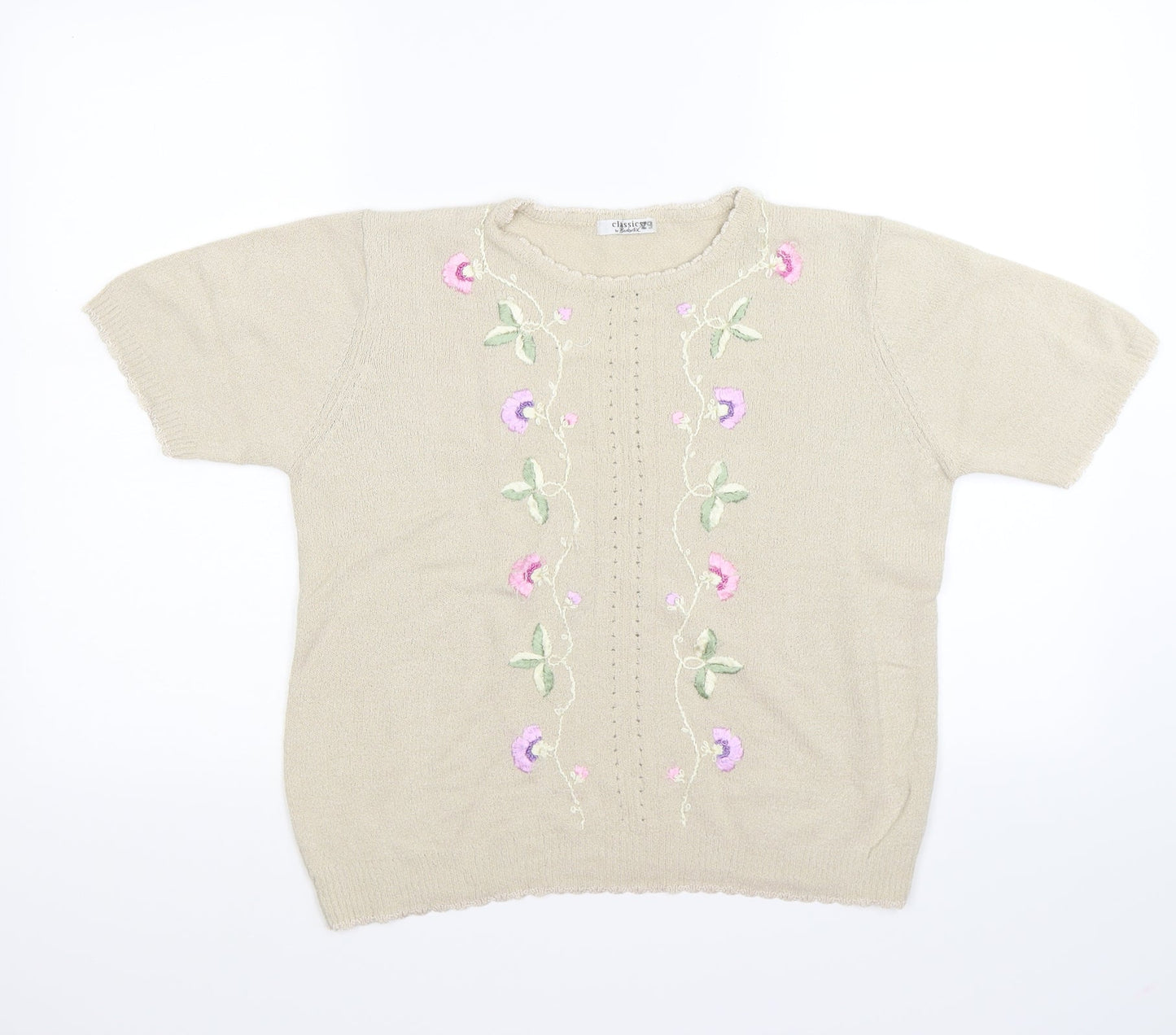 berketex Womens Beige Floral Knit Pullover Jumper Size 14