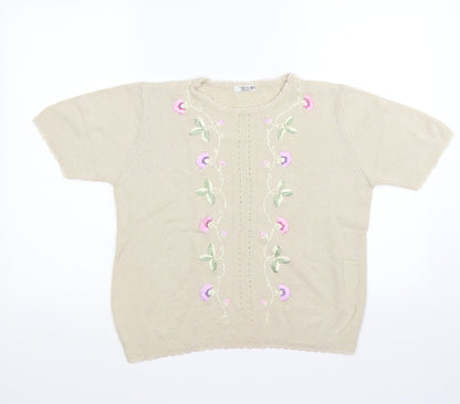 berketex Womens Beige Floral Knit Pullover Jumper Size 14