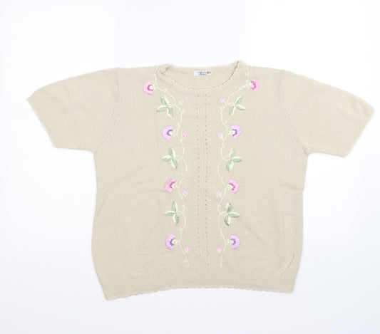 berketex Womens Beige Floral Knit Pullover Jumper Size 14