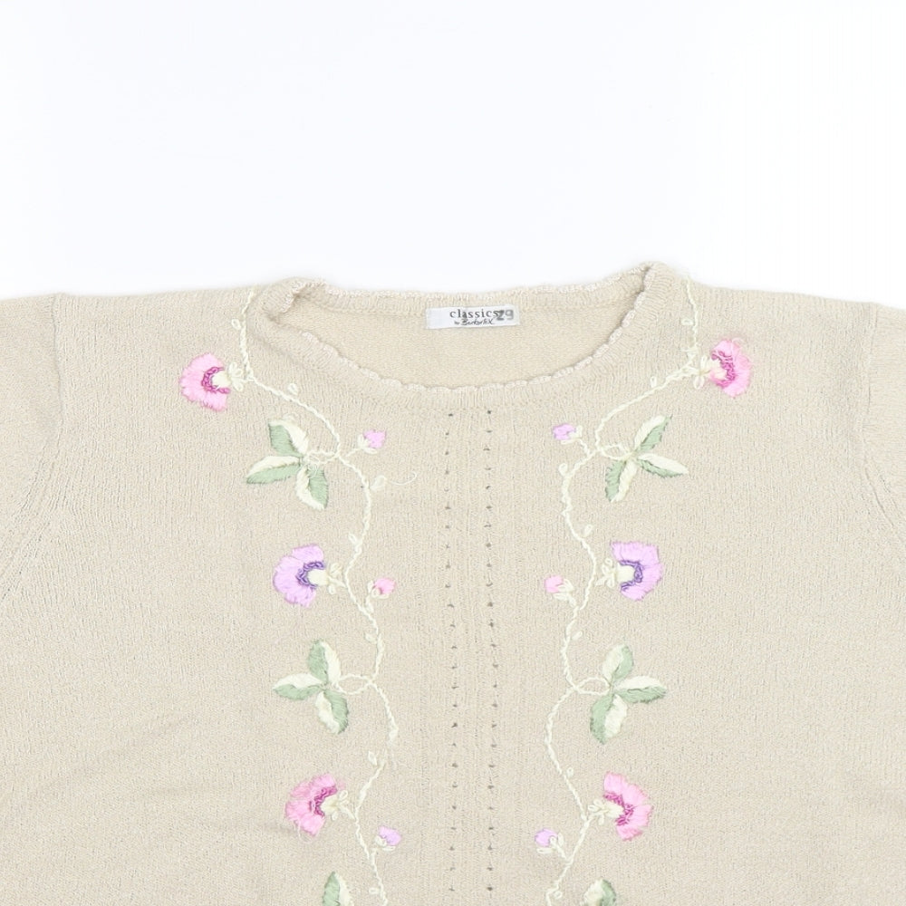 berketex Womens Beige Floral Knit Pullover Jumper Size 14