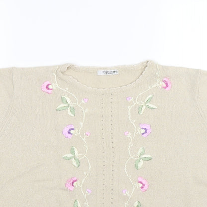 berketex Womens Beige Floral Knit Pullover Jumper Size 14