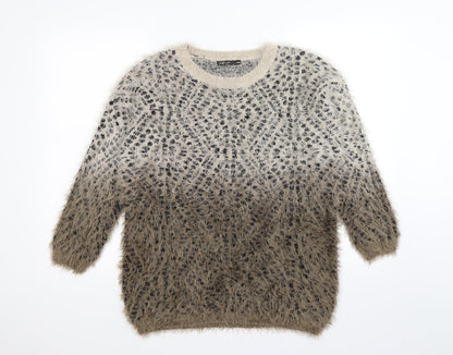 QED London Womens Brown Animal Print Knit Pullover Jumper Size M
