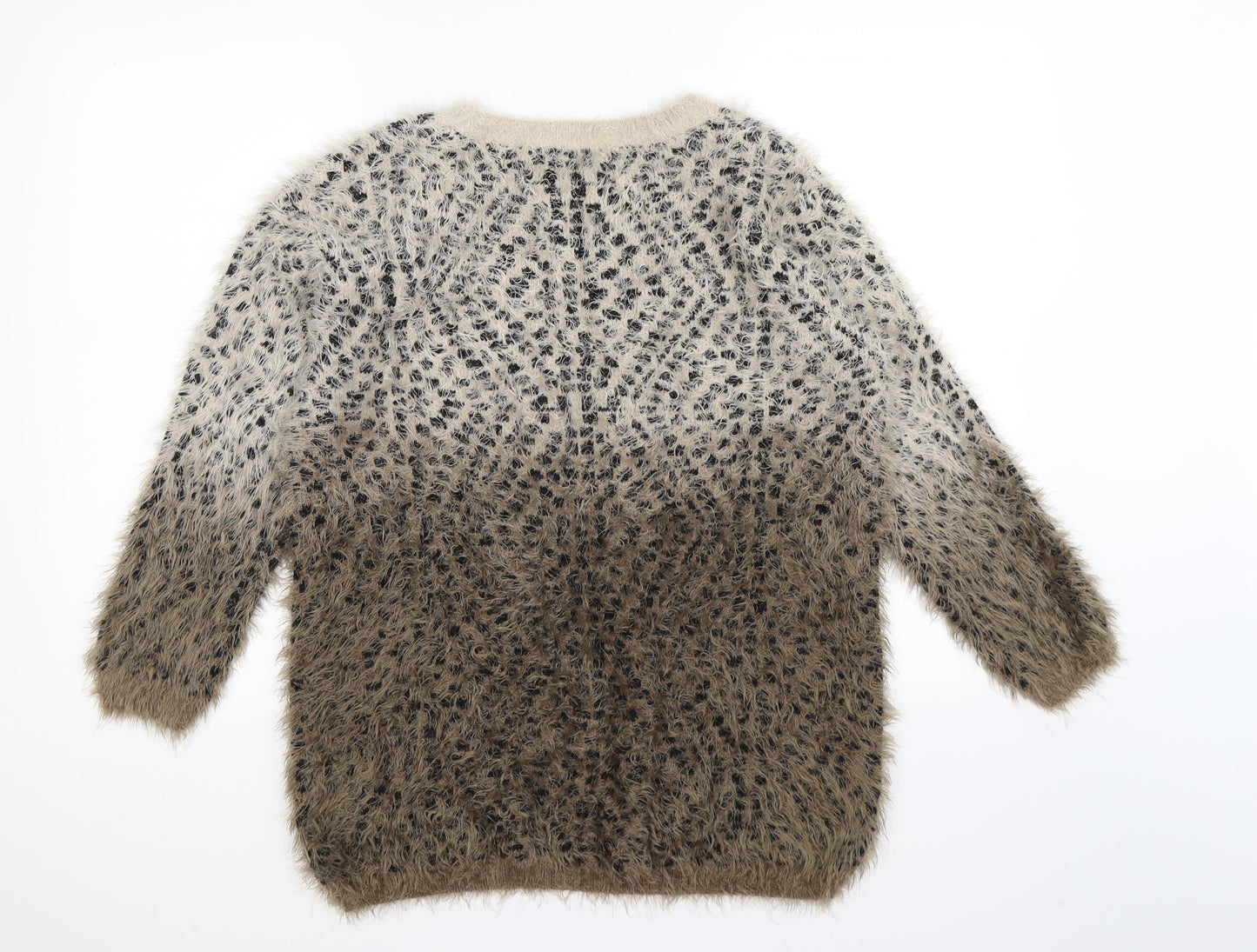 QED London Womens Brown Animal Print Knit Pullover Jumper Size M