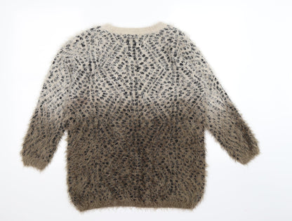 QED London Womens Brown Animal Print Knit Pullover Jumper Size M