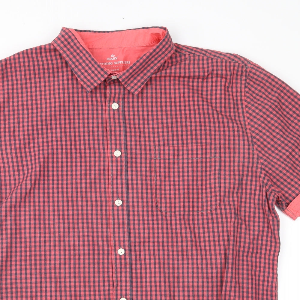 Mens UK Size L Easy Red  Button-Up Short Sleeve Casual Shirt