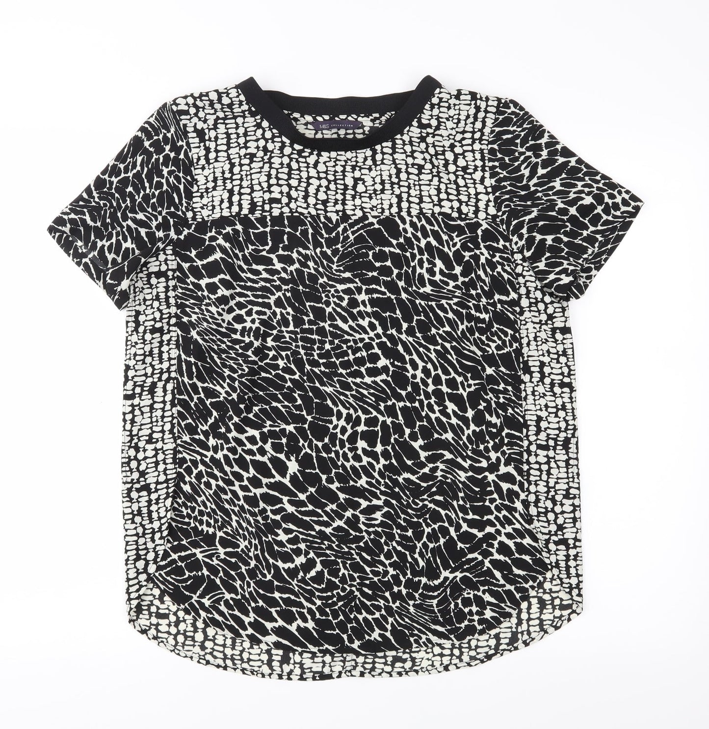 M&S Womens Black Animal Print  Basic Blouse Size 10