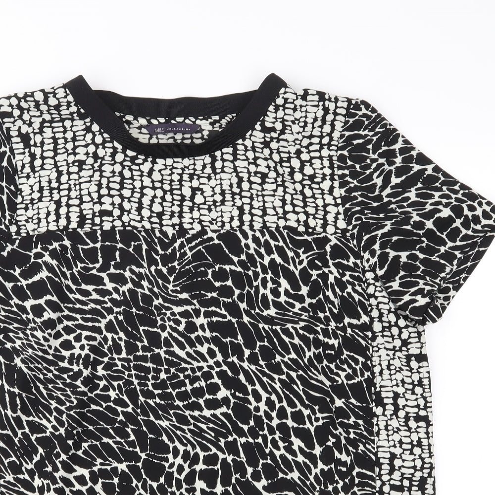 M&S Womens Black Animal Print  Basic Blouse Size 10
