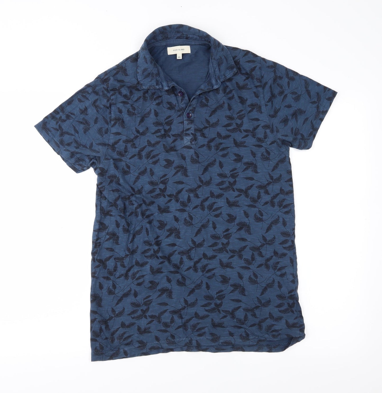 River Island Mens Blue    Polo Size XS  - Feather pattern