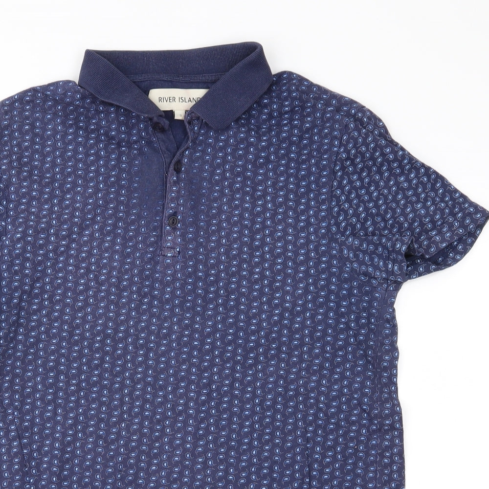 River Island Mens Blue Paisley   Polo Size XS
