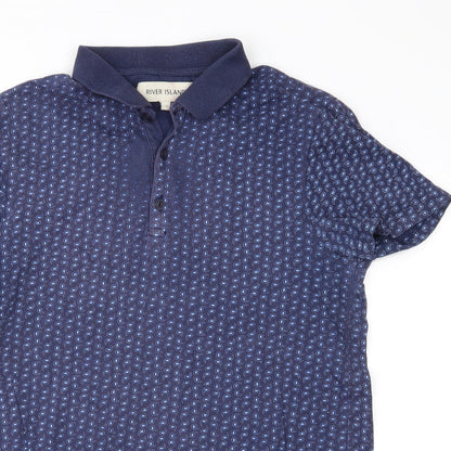 River Island Mens Blue Paisley   Polo Size XS