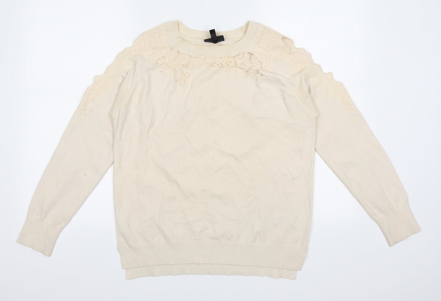 Topshop Womens Ivory   Pullover Jumper Size 12  - hole detail on each shoulder