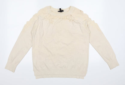 Topshop Womens Ivory   Pullover Jumper Size 12  - hole detail on each shoulder