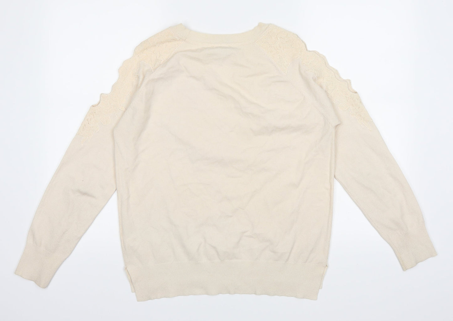 Topshop Womens Ivory   Pullover Jumper Size 12  - hole detail on each shoulder