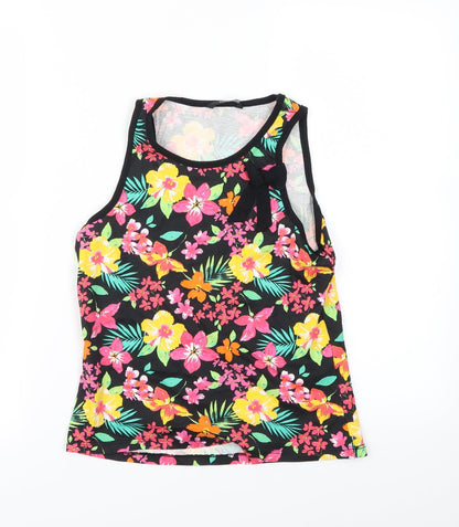 George Girls Black Floral  Basic Tank Size 11-12 Years