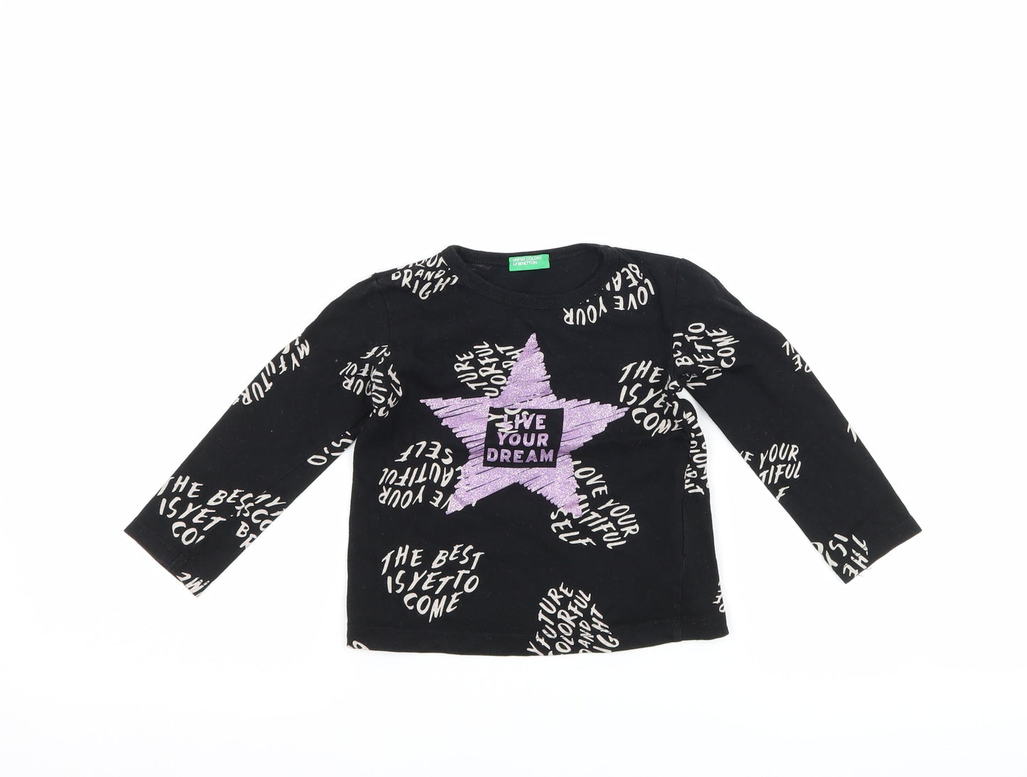United Colors of Benetton Girls Black   Basic T-Shirt Size 2 Years  - graphic